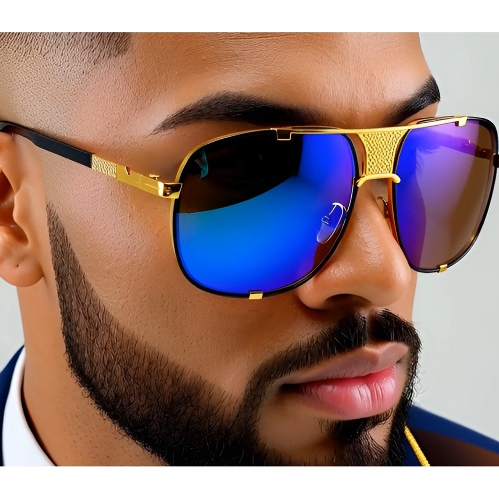 Sunglasses for Men Oversize Classic Black Shades Goggle Retro Gold‎ Alloy Frame